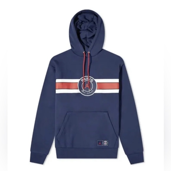 NIKE JORDAN PARIS PSG MEN FLEECE PULLOVER HOODIE-MIDNIGHT NAVY SIZE L